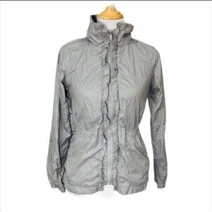 GAP Body Fit Gray Ruffle Pockets Windbreaker Large